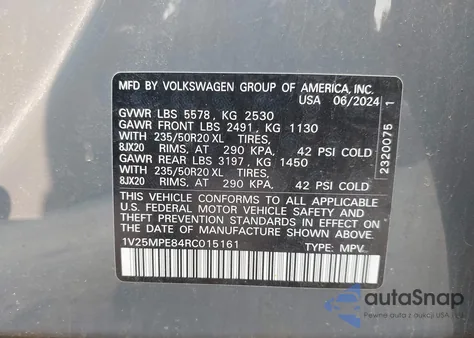 2024 Volkswagen Id.4 S from USA, damaged, VIN 1V25MPE84RC015161